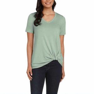 NWT Matty M Women V-Neck Twist Knot Tee Light Olive Fashion Tee Sz L $45 2HL184